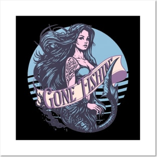Gone Fishing Mermaid Sunset Posters and Art